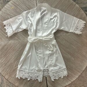 Custom White Satin Robe with Lace Trim for Girls